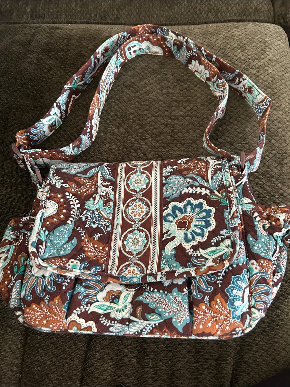 Vera Bradley Brown and Teal Quilted Paisley Shoulder Bag